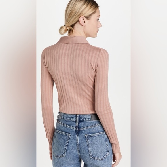 Vince Polo Ribbed Button Up Thong Bodysuit Blush NWT - Picture 2 of 8